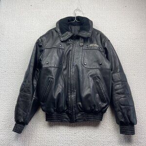 VTG Ski-Doo Bombardier Military Leather Bomber Jacket Mens 42 Black Snowmobile